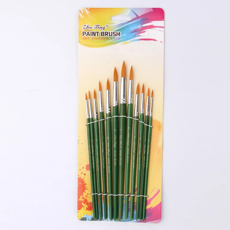 12 PCs Nylon Hair Watercolor Transparent Green Pole Hook Line Brush Pen Brush