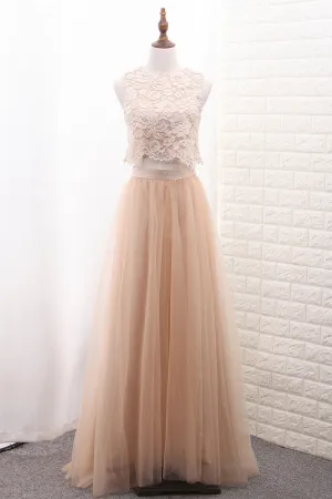 2024 A Line Tulle & Lace Two-Piece Bridesmaid Dresses