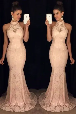 2024 Gorgeous Lace High Neck Prom Dresses Mermaid PEX1GEK5