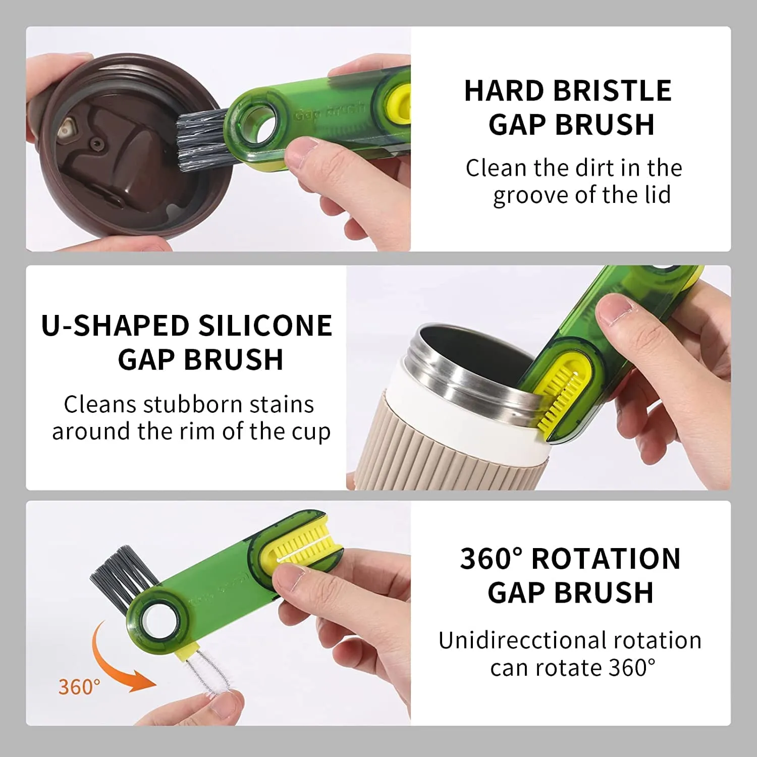 3 in 1 Cup Lid Gap Cleaning Brush Set, Multifunctional Insulation Bottle Cleaning Tools