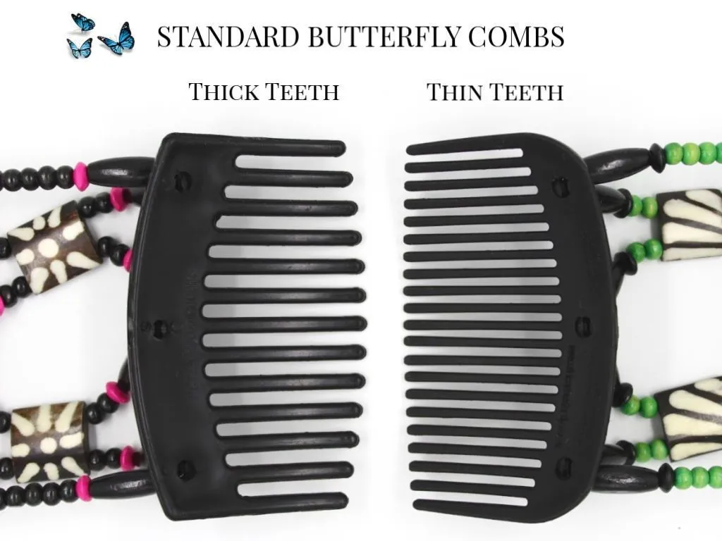 African Butterfly Thick Hair Comb - Flowers Brown 43