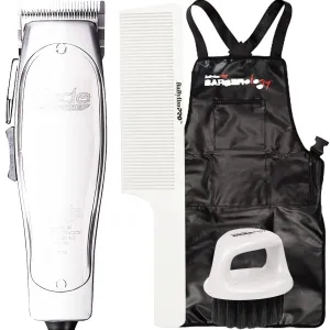 Andis 01690 Professional Fade Master Hair Clipper Silver with Industrial Apron, Brush & Comb