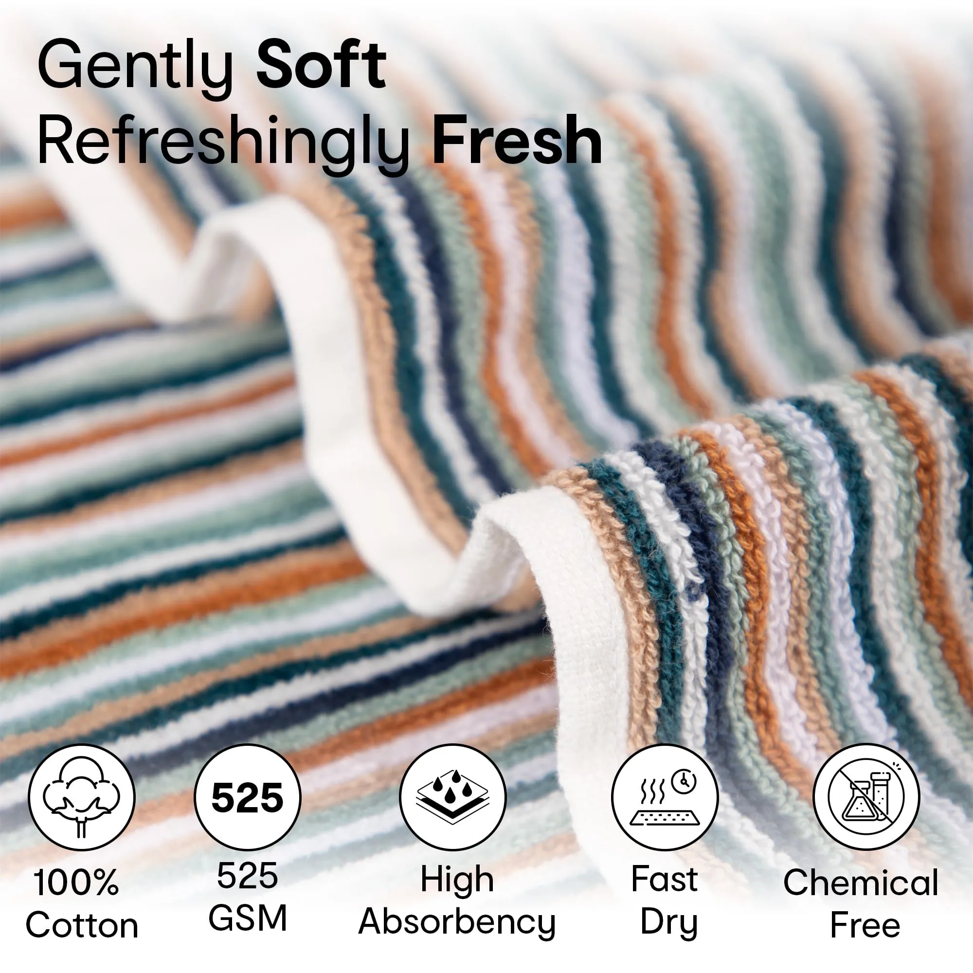 Anko Australia 100% Cotton 520 GSM Malmo Hand Towel | Set of 1 | Super-Soft, Absorbent, Quick-Drying | Multicolor Striped Towel for Men, Women & Kids | 65x45 cm |Travel, Gym, Spa Towel