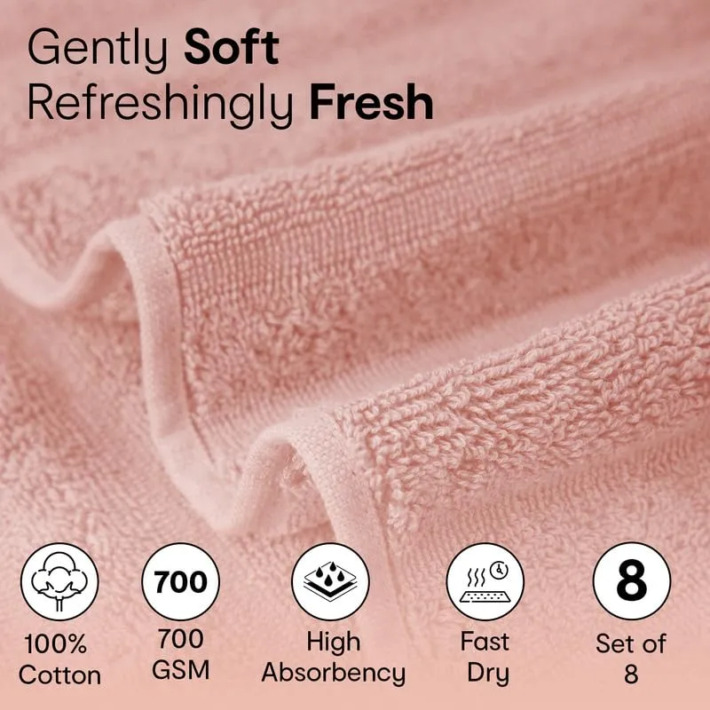 Anko Australia 100% Cotton 700 GSM Ribbed Face Towel | Set of 8 | Super-Soft, Absorbent, Quick-Drying | Pink Towel for Men, Women & Kids | 33x33 cm |Travel, Gym, Spa Towel