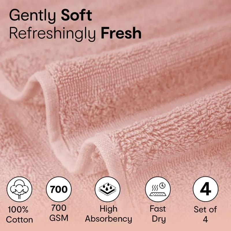 Anko Australia 100% Cotton 700 GSM Ribbed Hand Towel | Set of 4 | Super-Soft, Absorbent, Quick-Drying | Pink Towel for Men, Women & Kids | 60x40 cm |Travel, Gym, Spa Towel