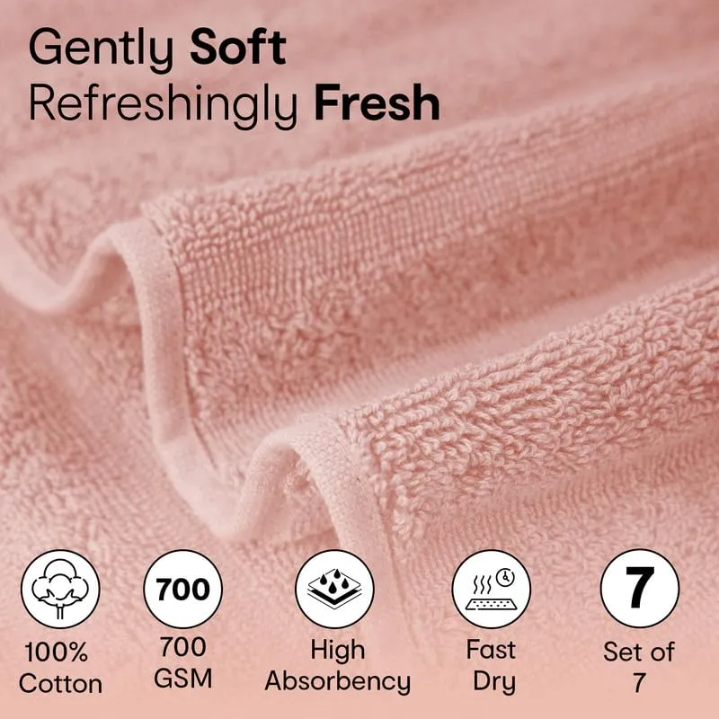 Anko Australia 100% Cotton 700 GSM Ribbed Towel Set | 1 Bath Towel, 2 Hand Towels, 4 Face Towels | Super-Soft, Absorbent, Quick-Drying | Pink Cotton Towels for Bath, Travel & Gym |