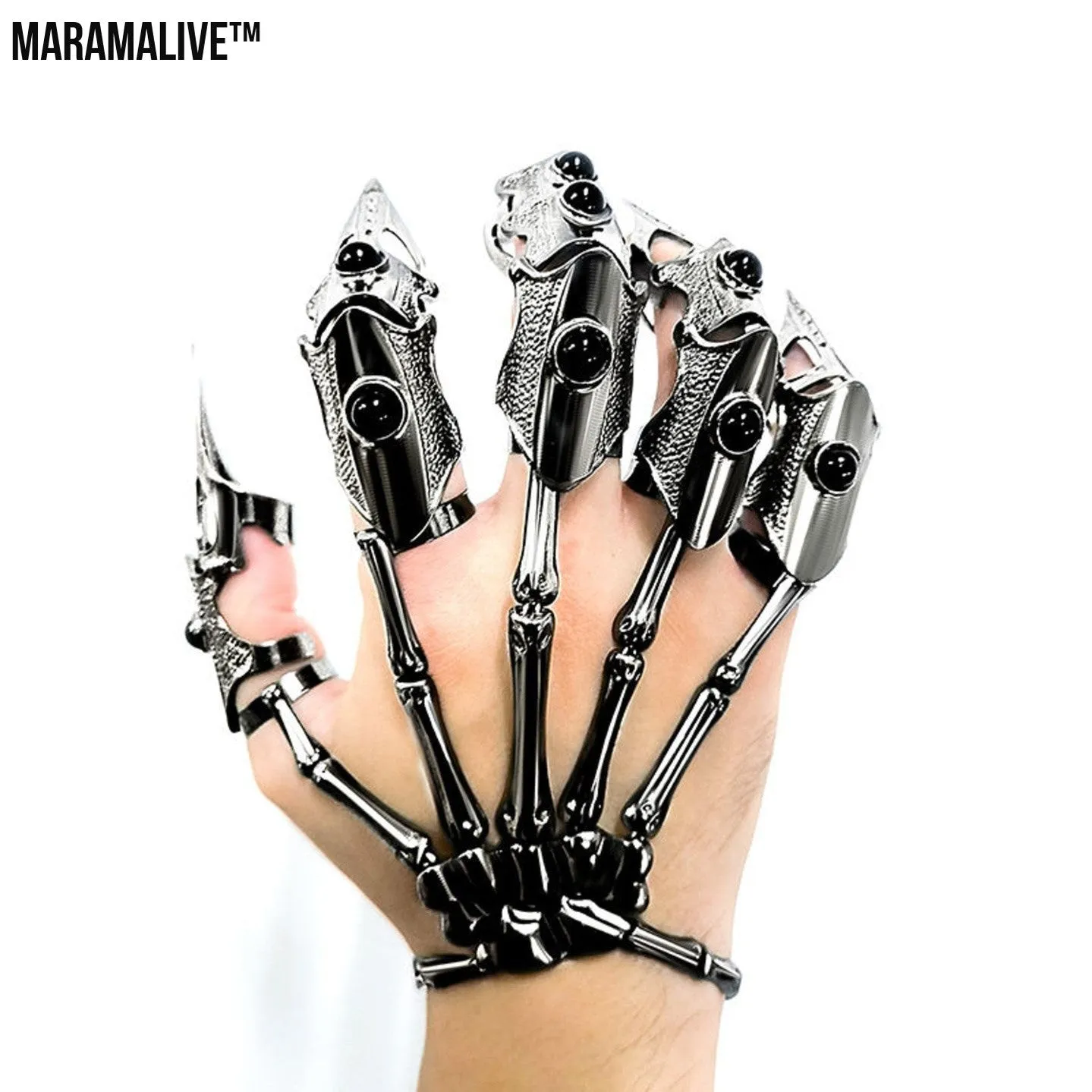 Black Technology Gloves Adjustable Armor Ring - Cosplay Steampunk Retro Hand Jewelry