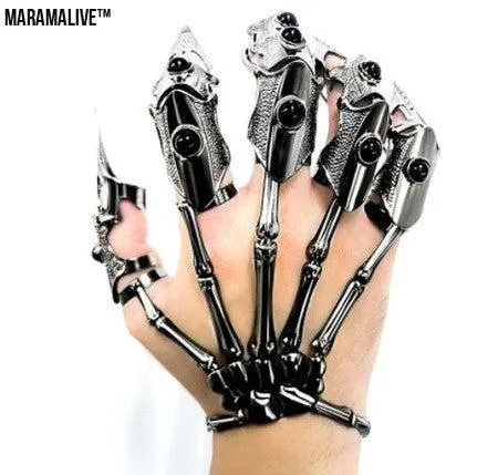 Black Technology Gloves Adjustable Armor Ring - Cosplay Steampunk Retro Hand Jewelry