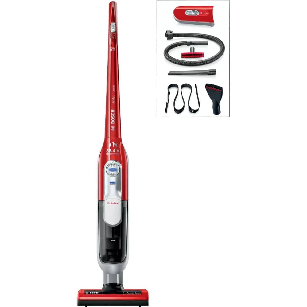 Bosch BCH7PETGB Athlet Serie 8 ProAnimal 32.4V Cordless Vacuum Cleaner, upto 75 minutes runtime Red