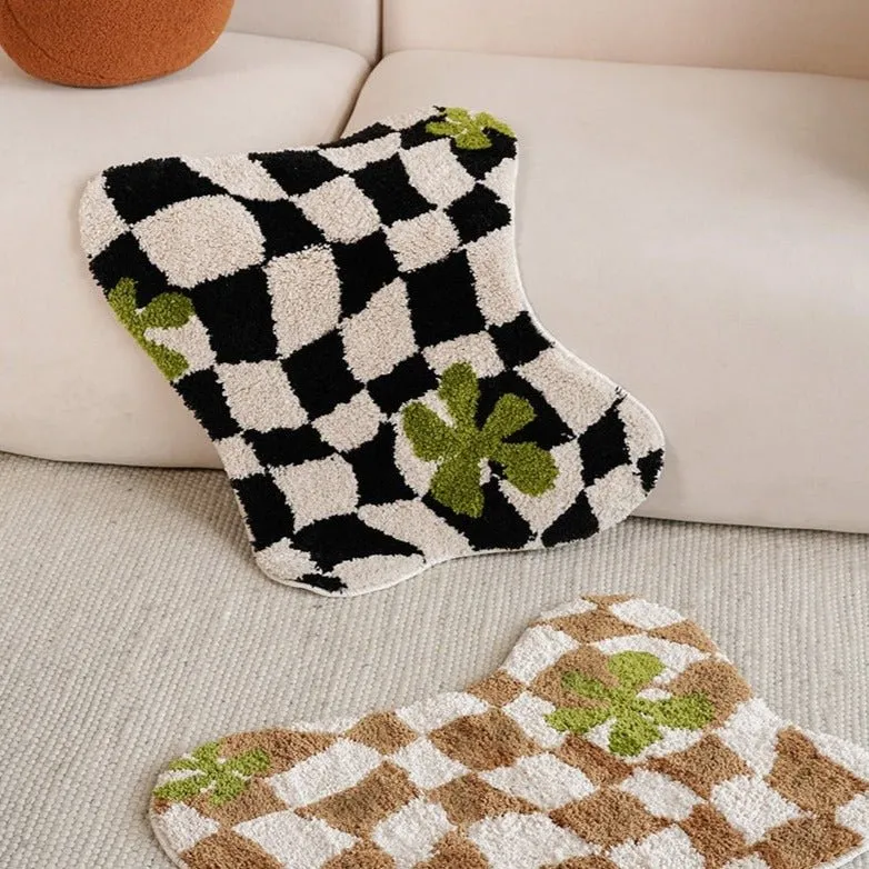 Brown Checkered Geometric Mat