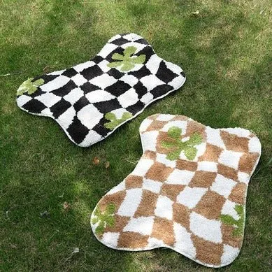 Brown Checkered Geometric Mat