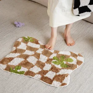 Brown Checkered Geometric Mat