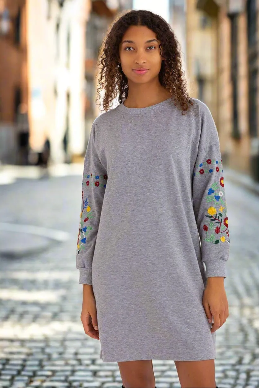 Chic Embroidered Sweat Dress for Everyday Elegance