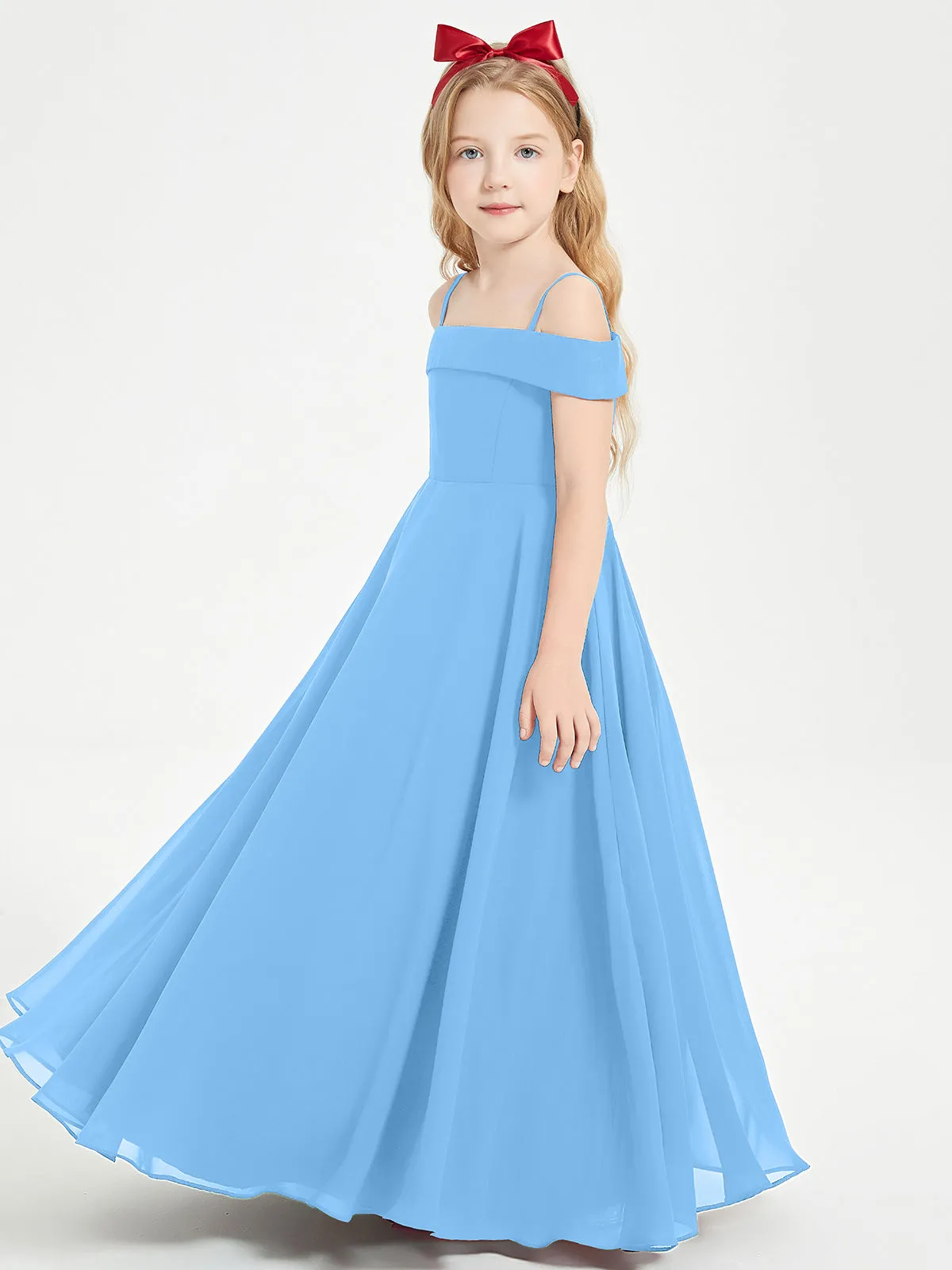 Chic Junior Bridesmaid Dresses Off the Shoulder Blue