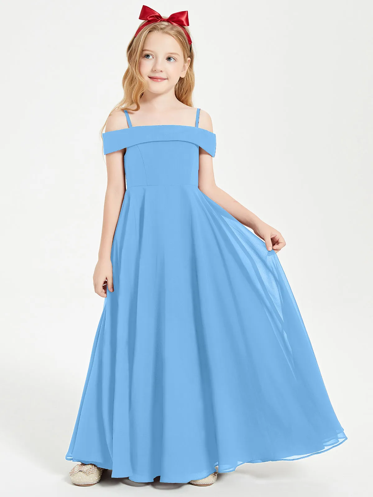 Chic Junior Bridesmaid Dresses Off the Shoulder Blue