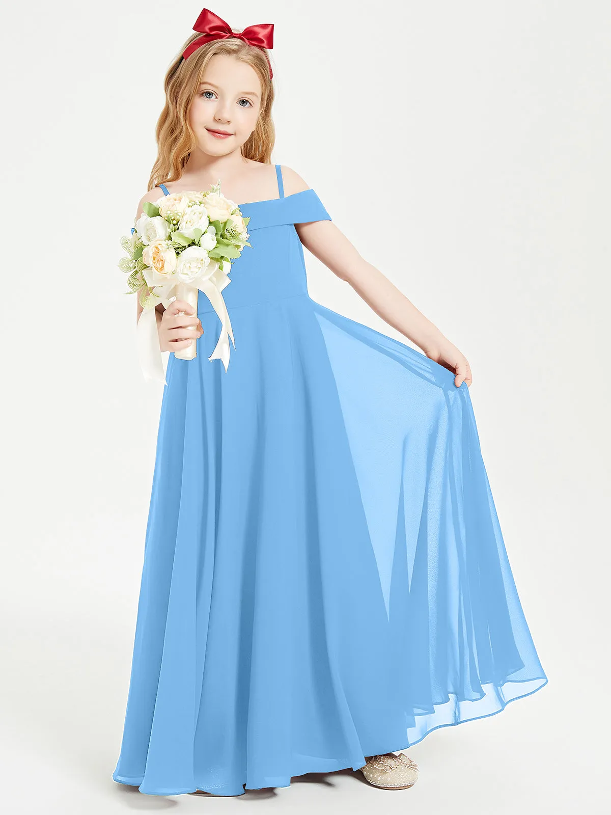 Chic Junior Bridesmaid Dresses Off the Shoulder Blue