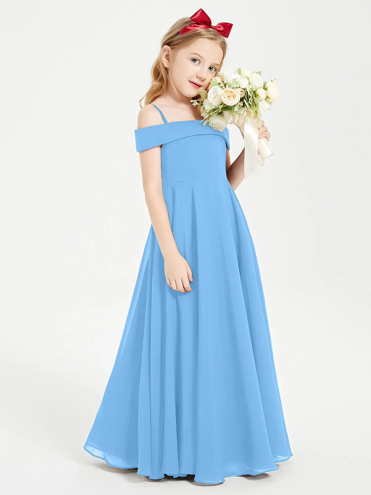 Chic Junior Bridesmaid Dresses Off the Shoulder Blue