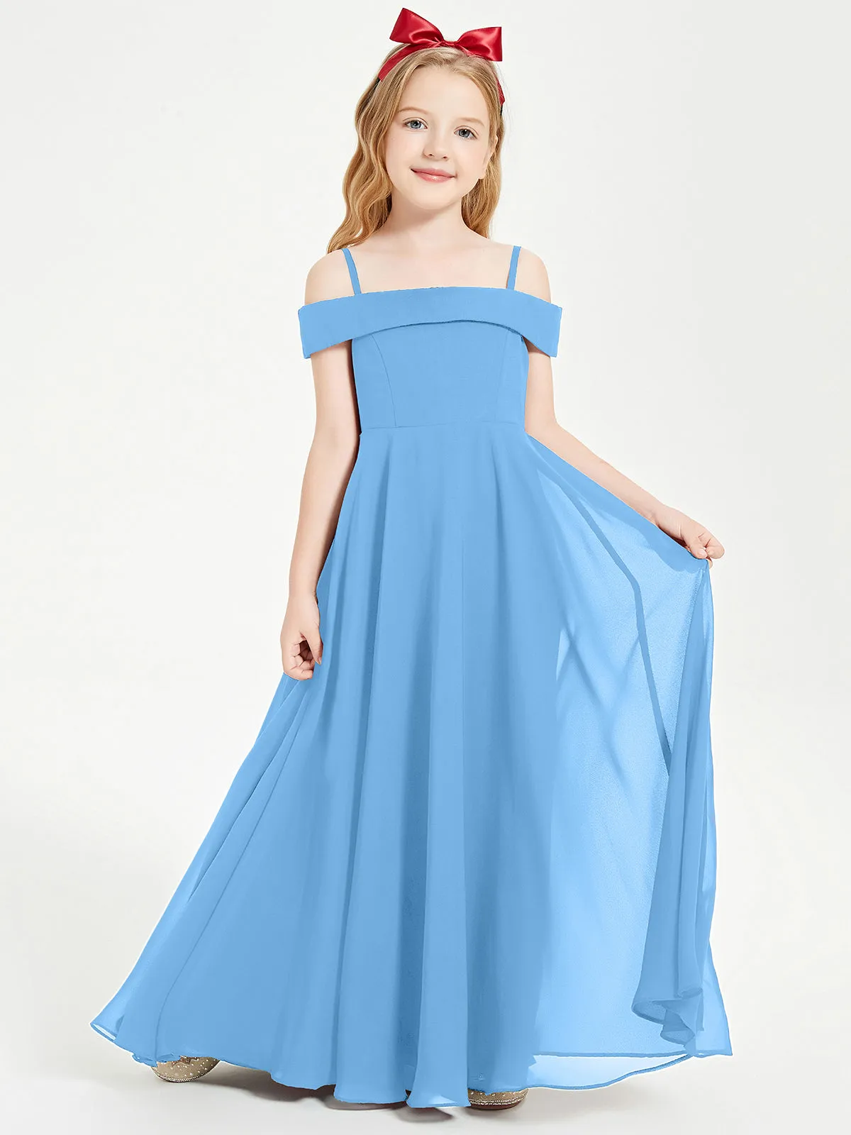 Chic Junior Bridesmaid Dresses Off the Shoulder Blue