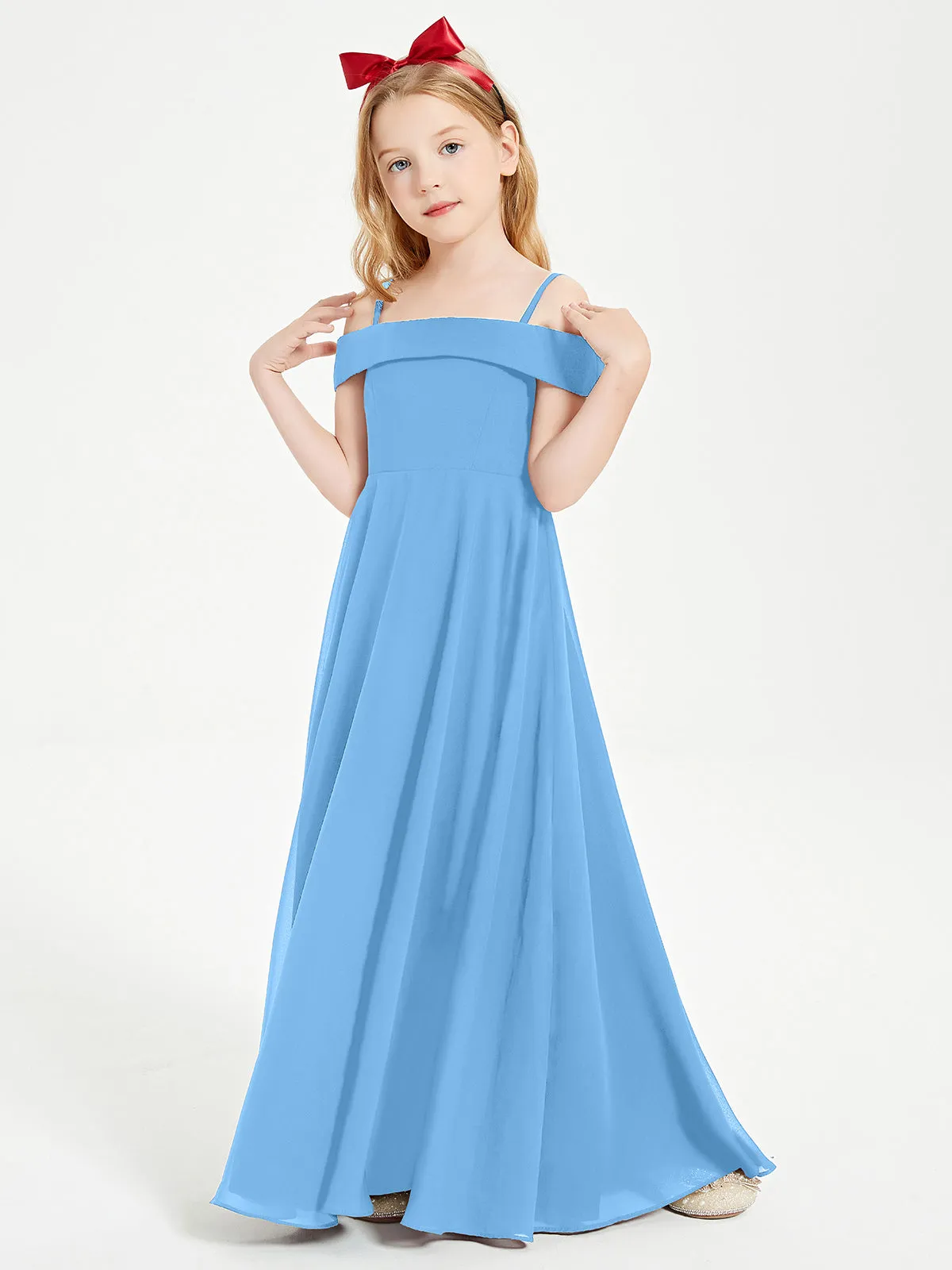 Chic Junior Bridesmaid Dresses Off the Shoulder Blue