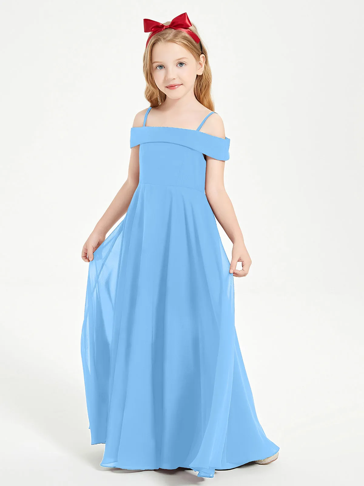 Chic Junior Bridesmaid Dresses Off the Shoulder Blue