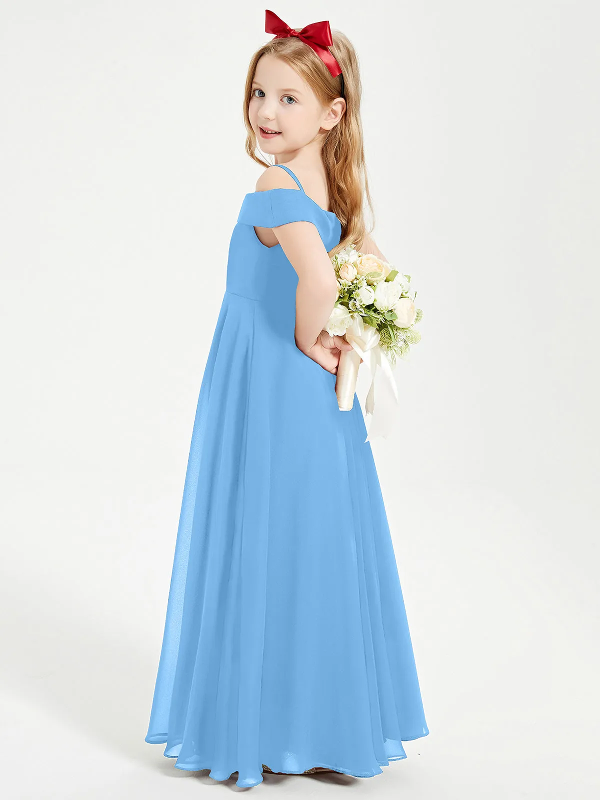 Chic Junior Bridesmaid Dresses Off the Shoulder Blue