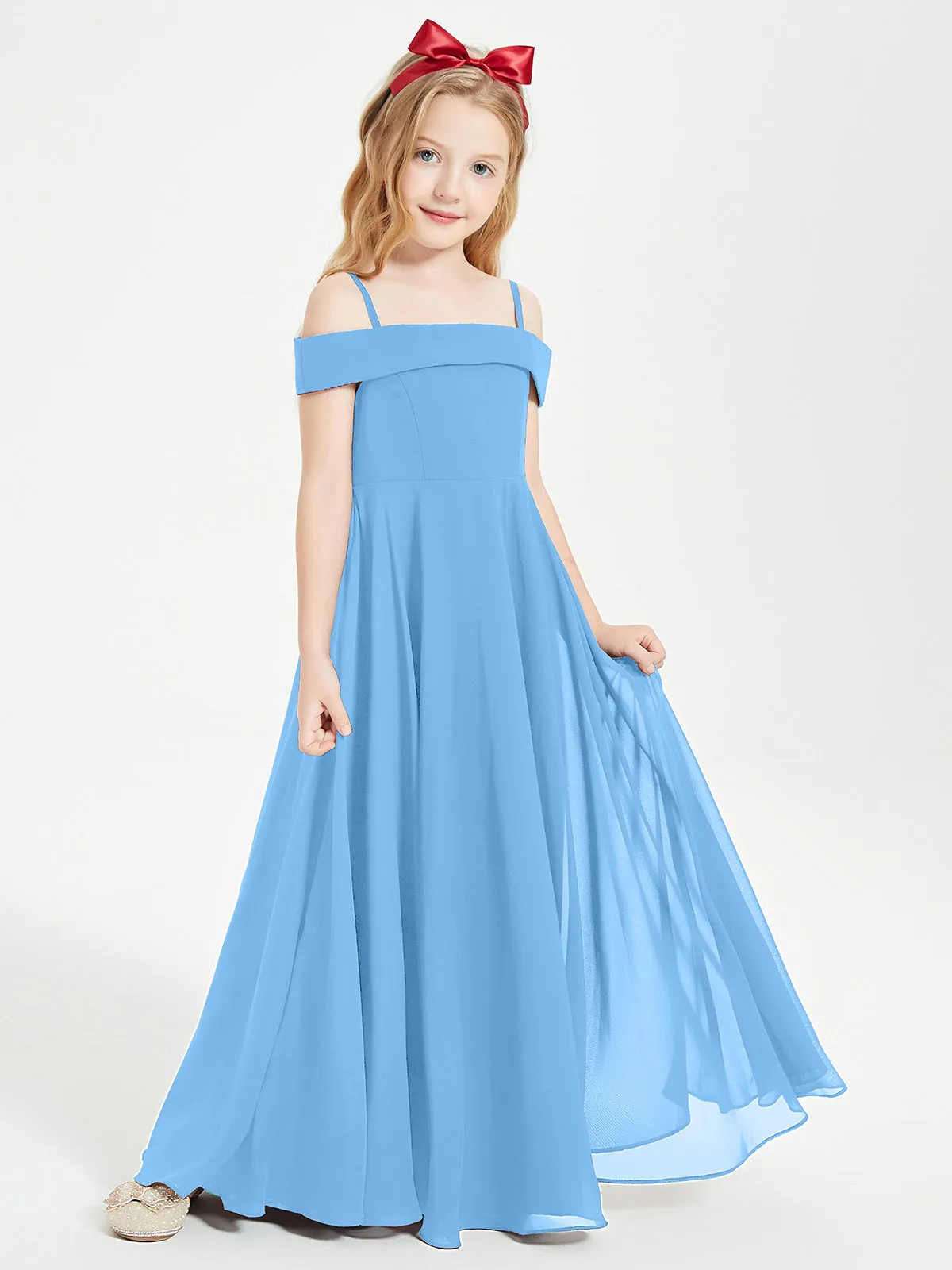 Chic Junior Bridesmaid Dresses Off the Shoulder Blue