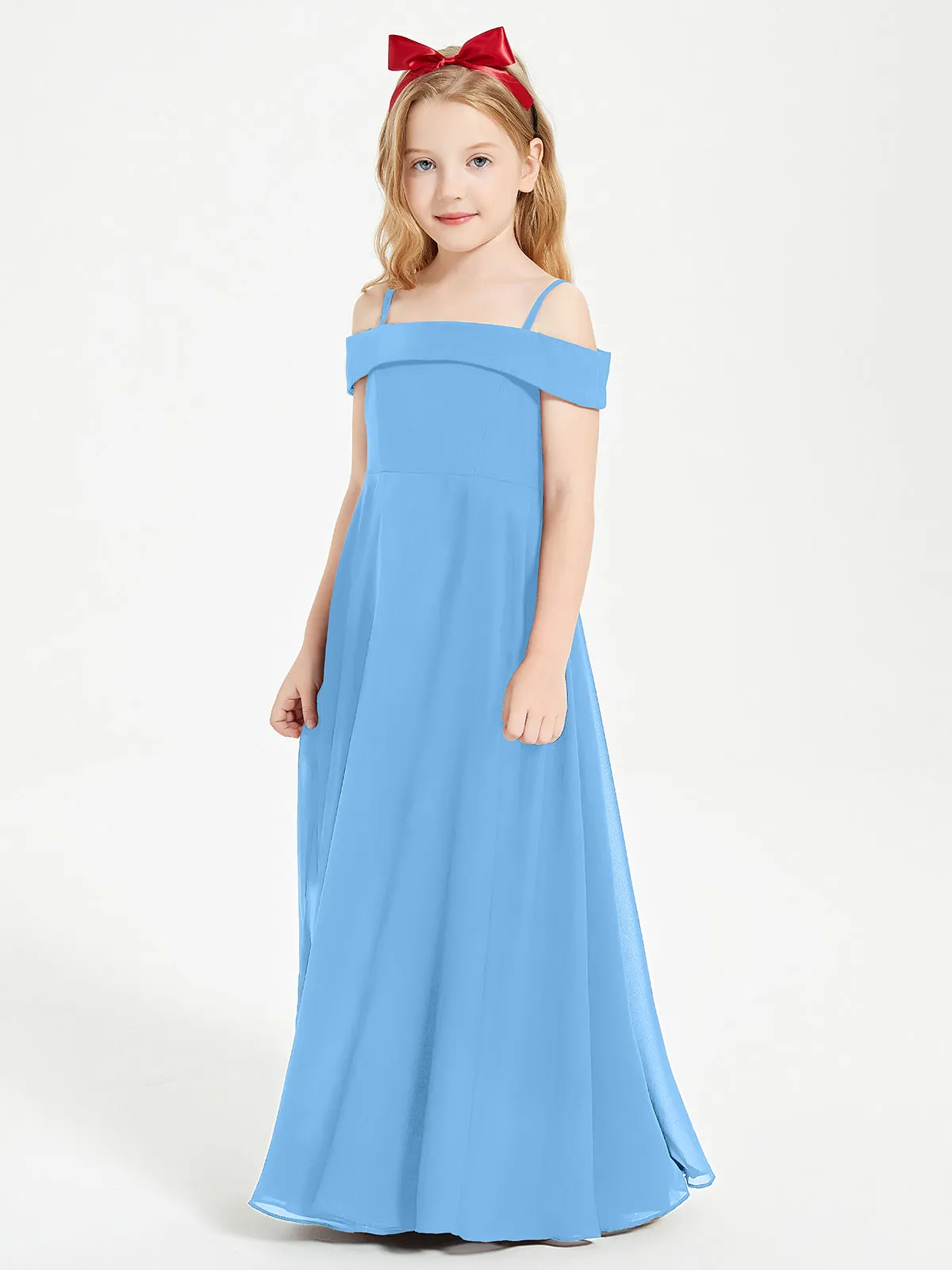 Chic Junior Bridesmaid Dresses Off the Shoulder Blue