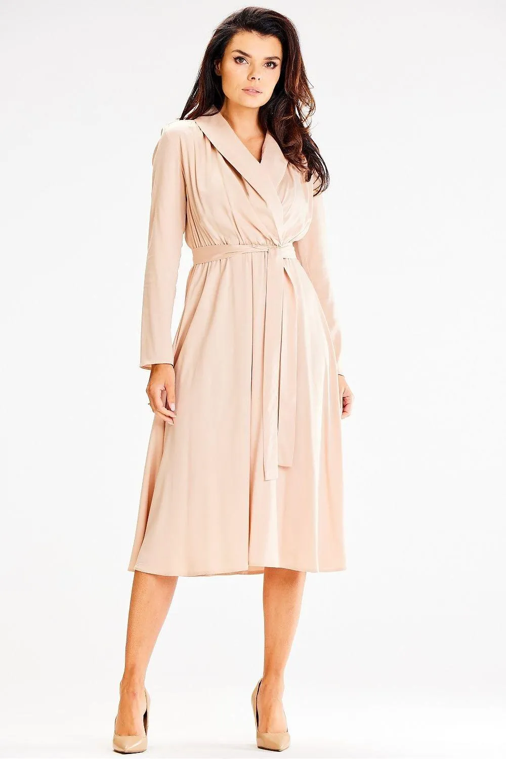 Chic Shawl Collar Flared Elegant Dress