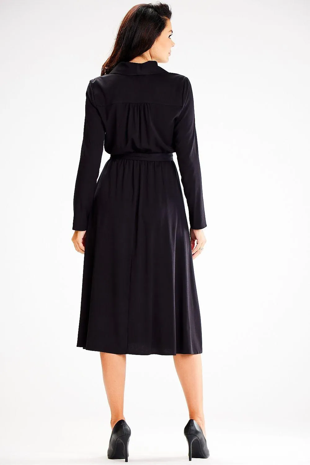 Chic Shawl Collar Flared Elegant Dress