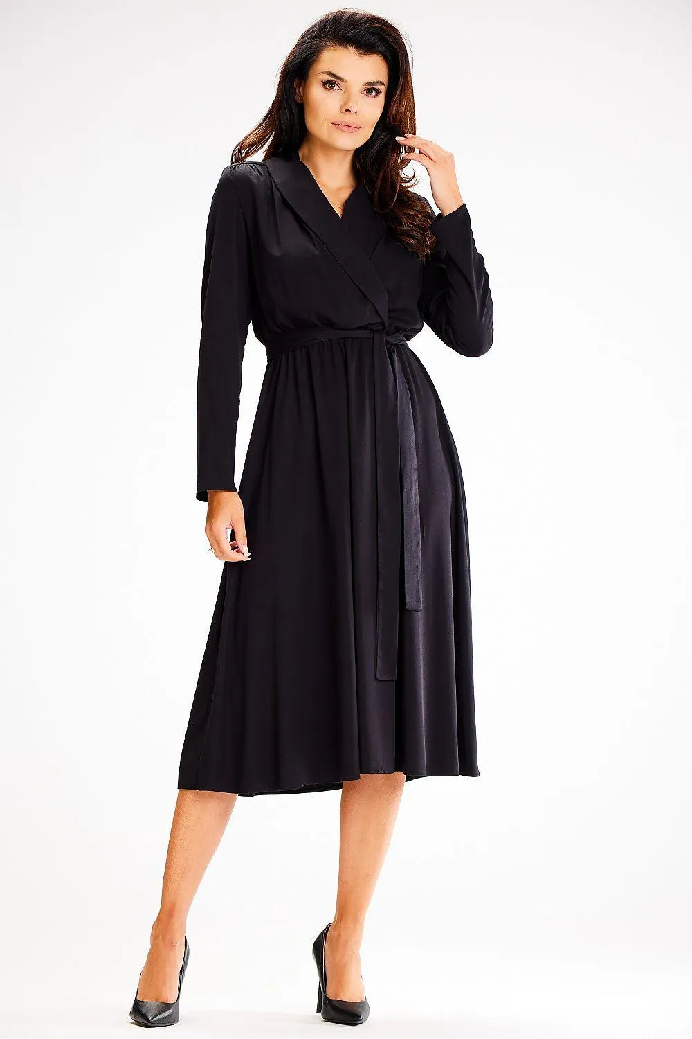 Chic Shawl Collar Flared Elegant Dress