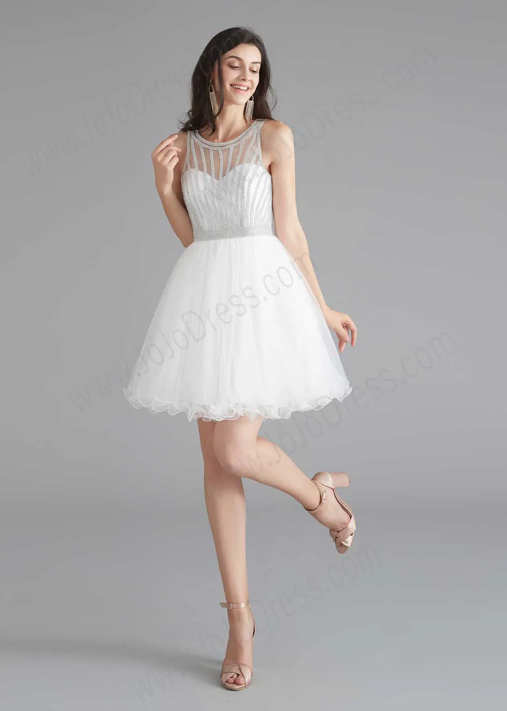 Chic Short White Tulle Evening Dress