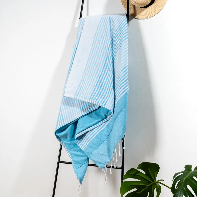 Cotton Bay Stripe Backed Fouta - Aqua