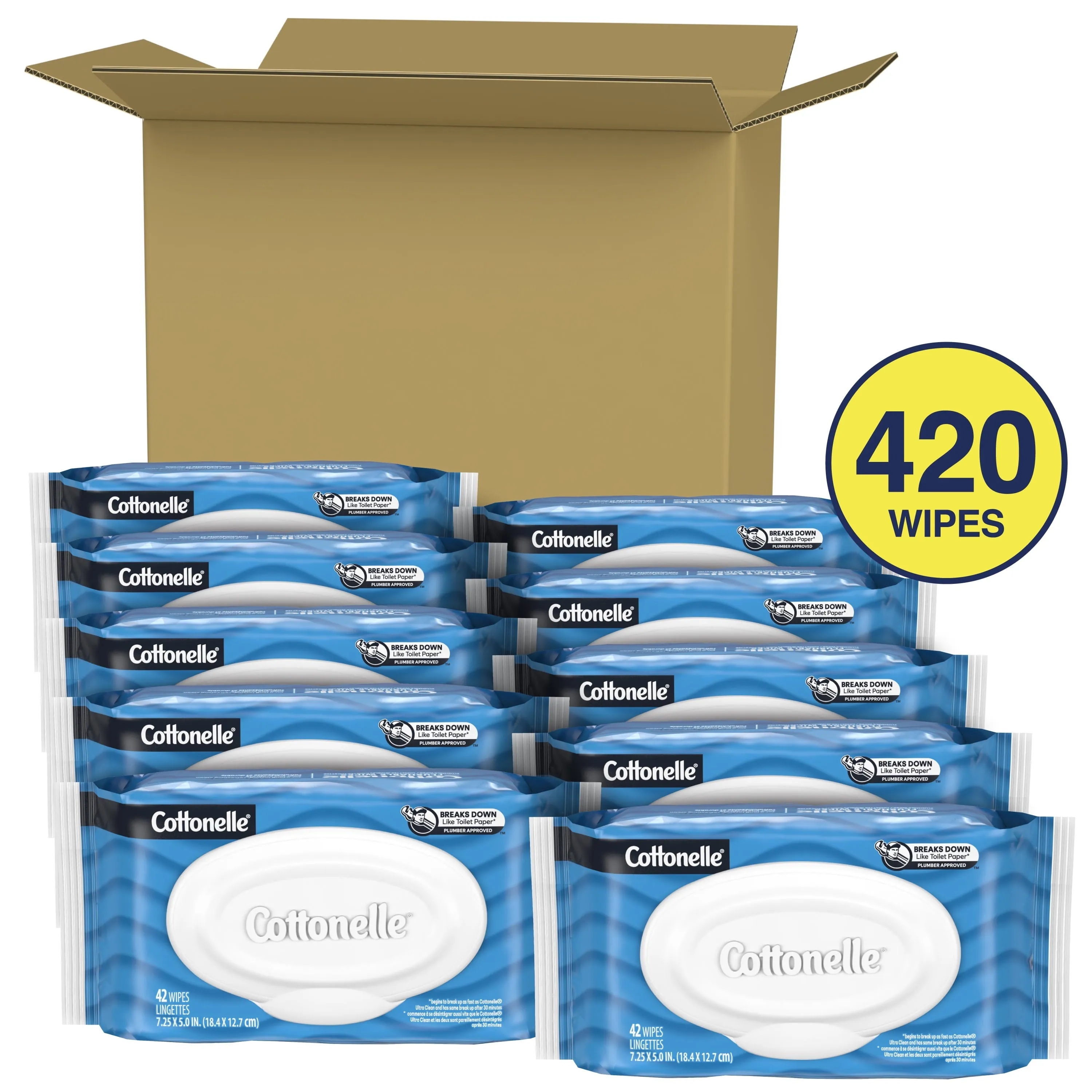 Cottonelle Fresh Care Flushable Wipes, 10 Flip-Top Packs, 42 Wipes per Pack (420 Total)