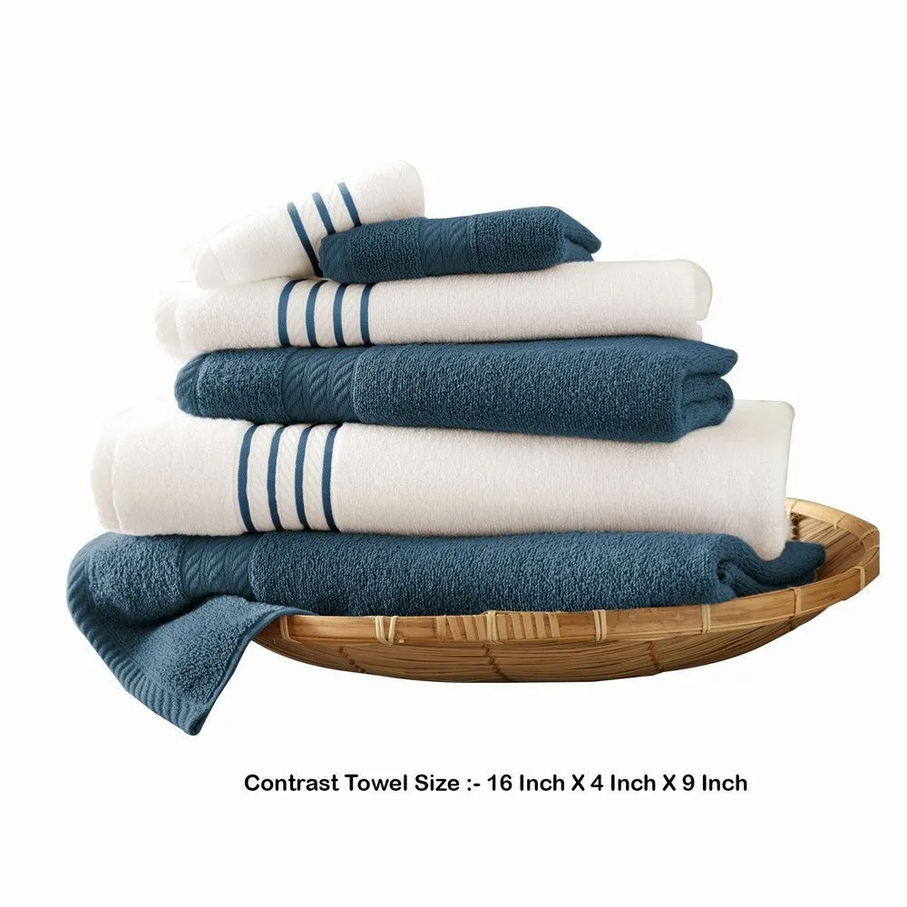 Dana 6 Piece Soft Egyptian Cotton Towel Set, Striped Pattern, Blue, White By Casagear Home