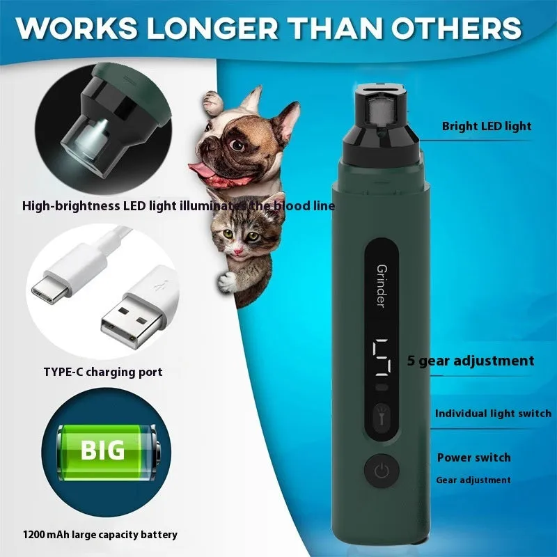 Dog Nail Grinder Electric Pet Nail Trimmers Rechargeable Cat Nail Grinders Super Quiet With 5-Speed Setting For Small Medium Large Dogs Cats Claw Care Pet Products