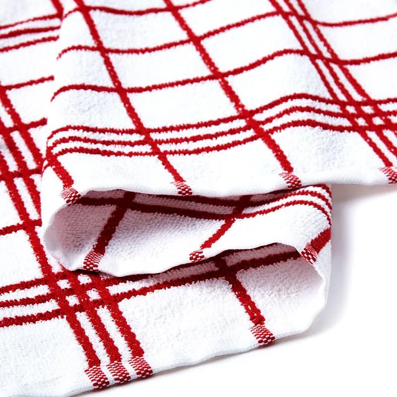 Encasa Cotton Mono Check Red Terry Kitchen Towels Pack of 4 - Quick Drying Dishes, Soft & Absorbent, Reusable Hand Towels for Kitchen, Restaurant & Bars - 60x40 cm