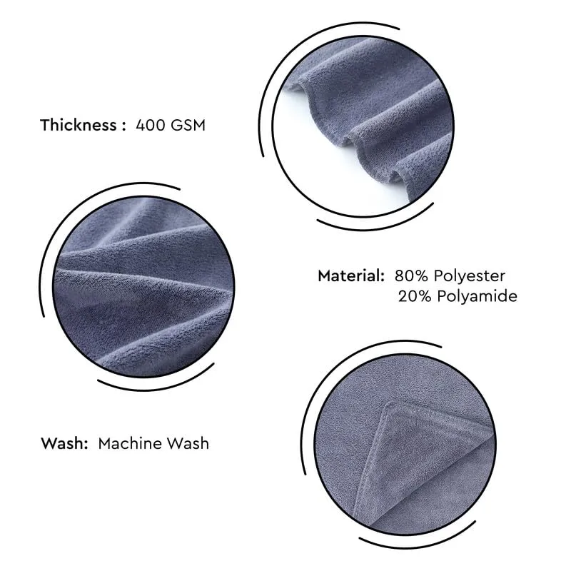 Encasa Microfiber Towels (60x40 cm) for car and Kitchen Cleaning, Perfect for Travel, Beach Trips, Backpacking, Camping and Gym use - Fast Drying - 3-Pack - Blue-Grey-Purple