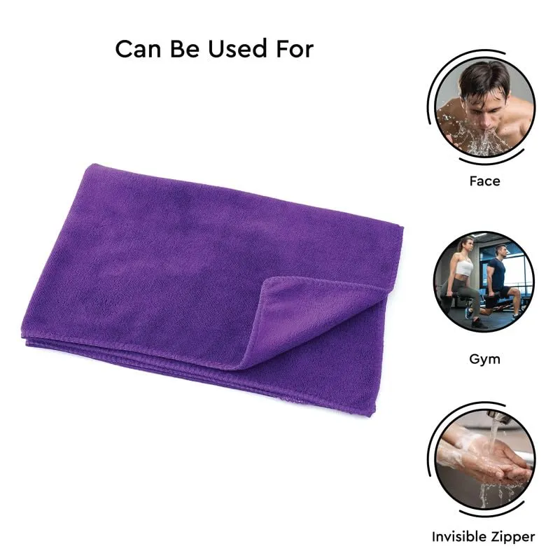 Encasa Microfiber Towels (60x40 cm) for car and Kitchen Cleaning, Perfect for Travel, Beach Trips, Backpacking, Camping and Gym use - Fast Drying - 3-Pack - Blue-Grey-Purple