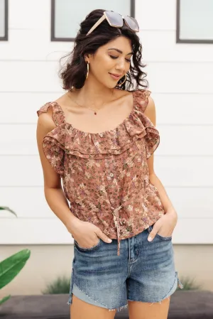 Feminine Floral Top In Rust