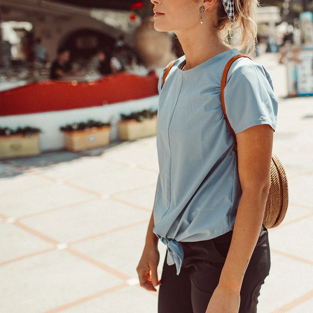 French Blue Front Tie Top