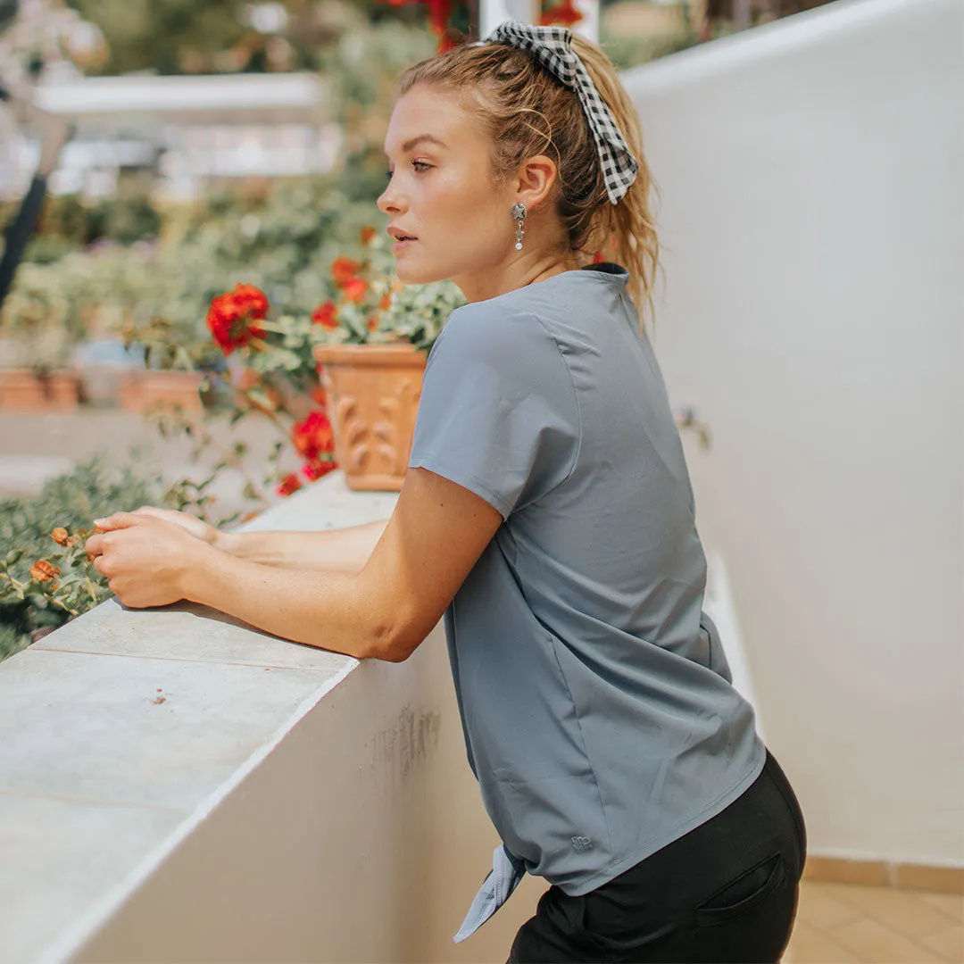 French Blue Front Tie Top