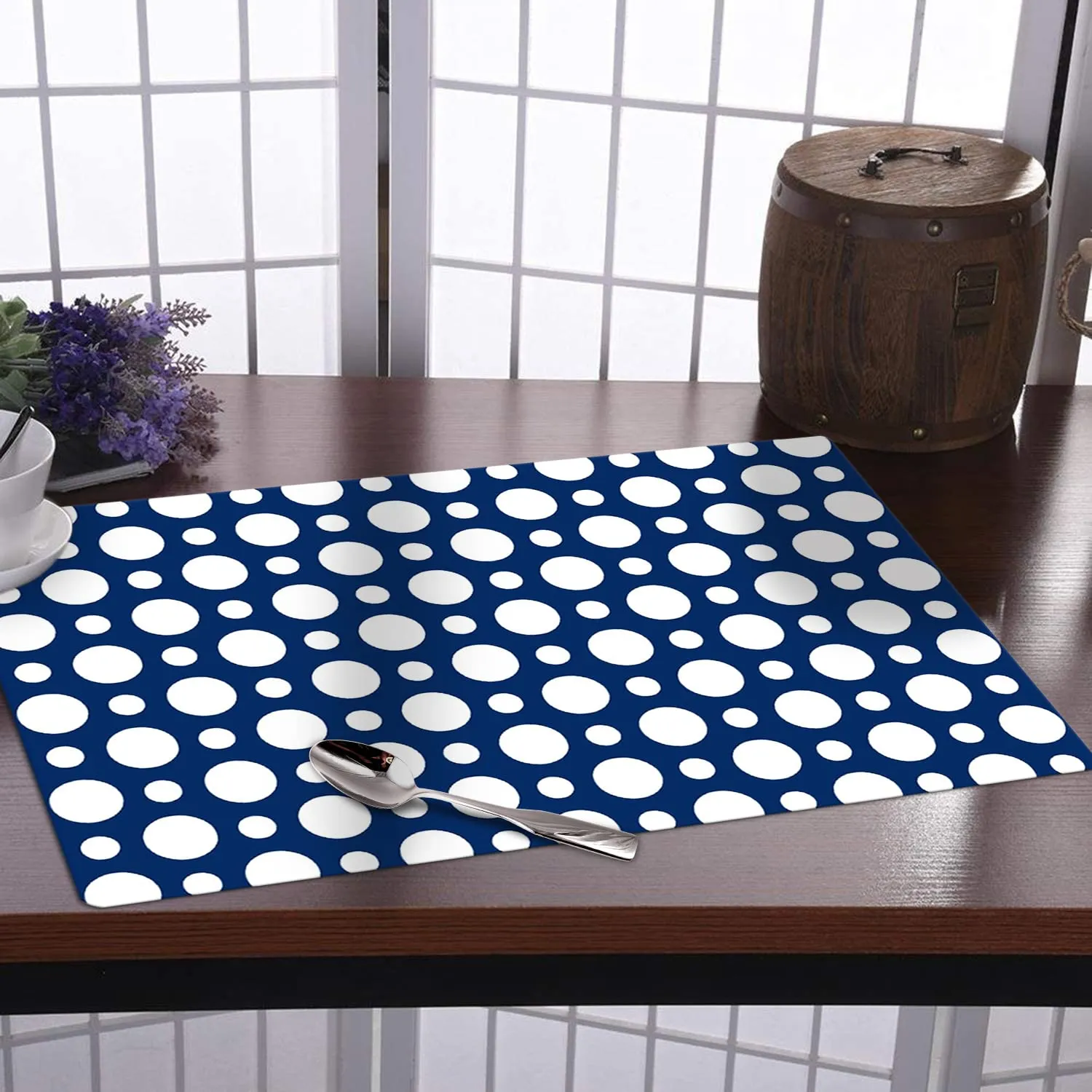 Heart Home Fridge Mats | PVC Blue & White Dot Print | Fridge Mat for Refrigerator | Fridge Placemats for Kitchen | Set of 6 | Multicolor