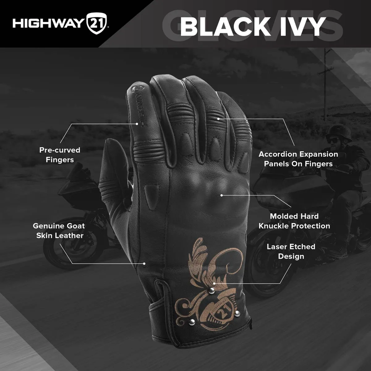 Highway 21 Ivy Women's Black Leather Gloves