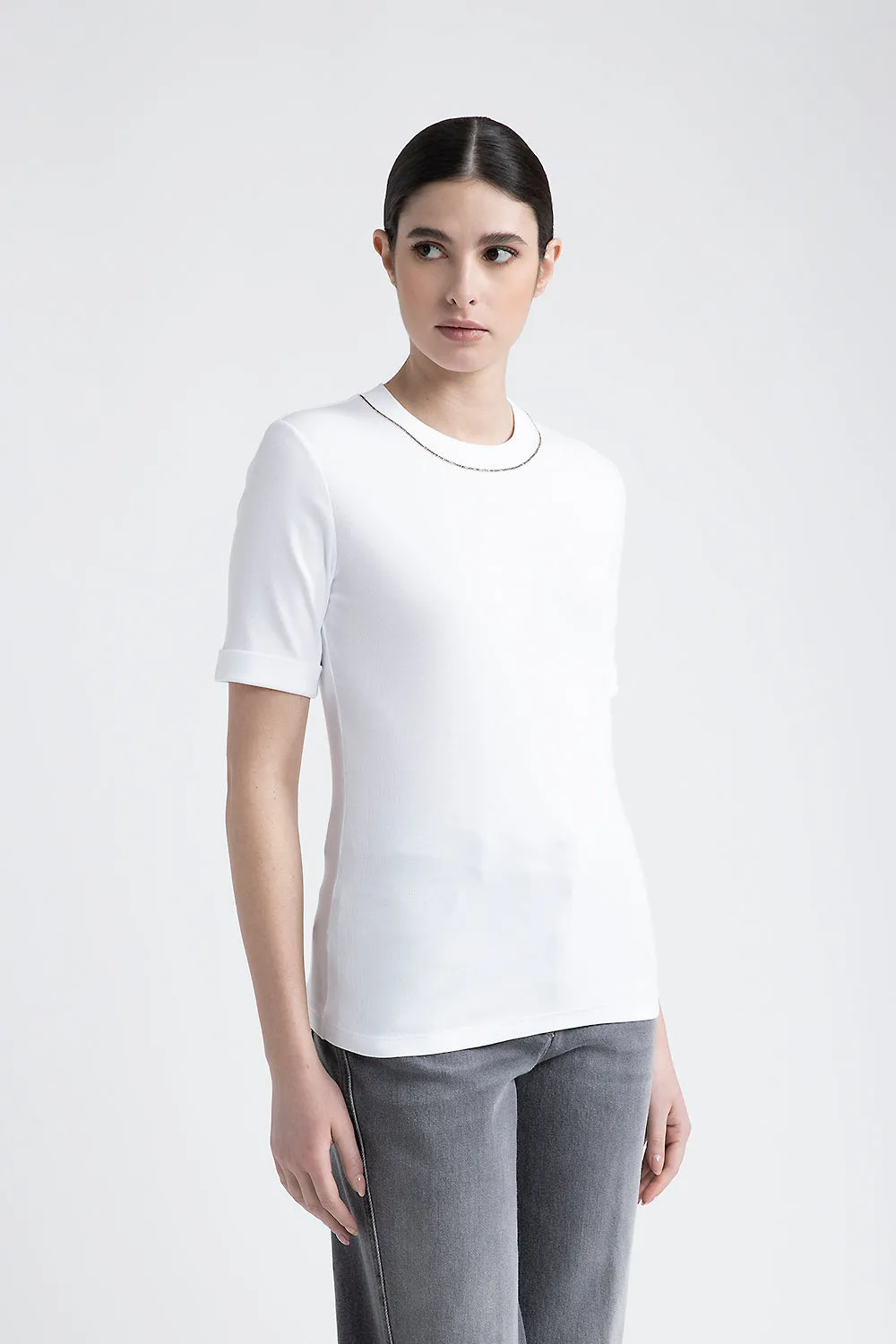 Jersey T-shirt with Punto Luce trim