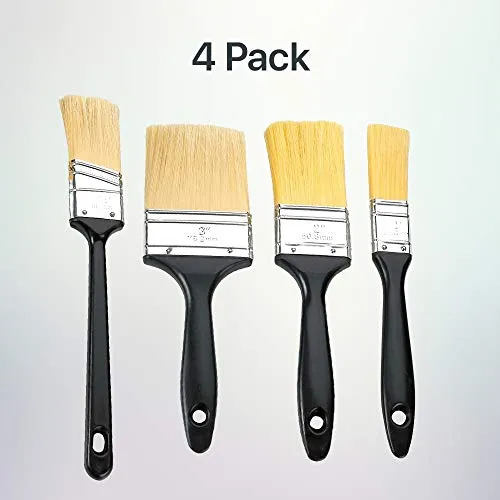 Katzco 4 Pack - Polyester Bristle Paint Brush Value Set with Contoured Handles - for Any