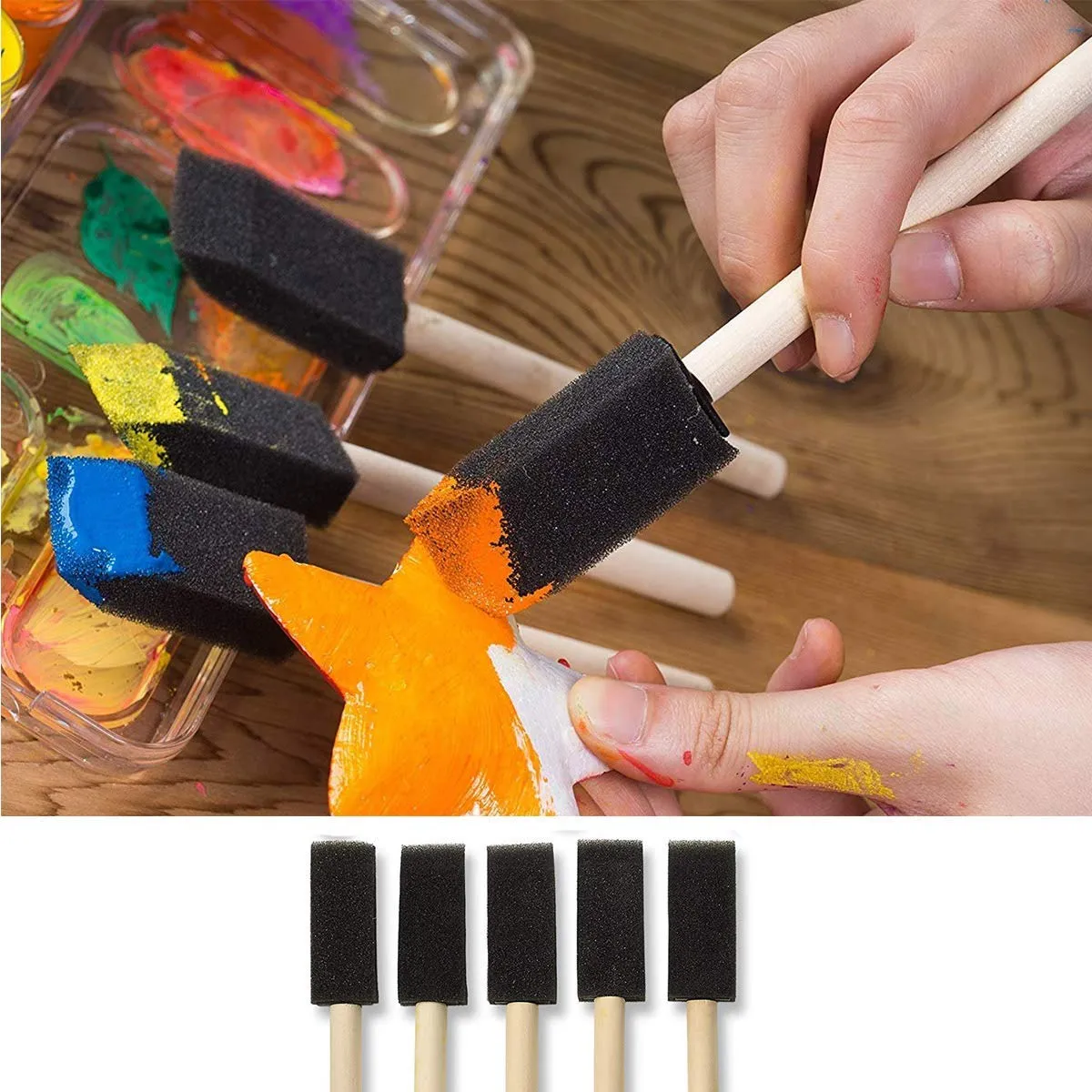 Katzco 5 Pack - Poly Foam Brushes with Wooden Handles - for Any Professional Paint Job