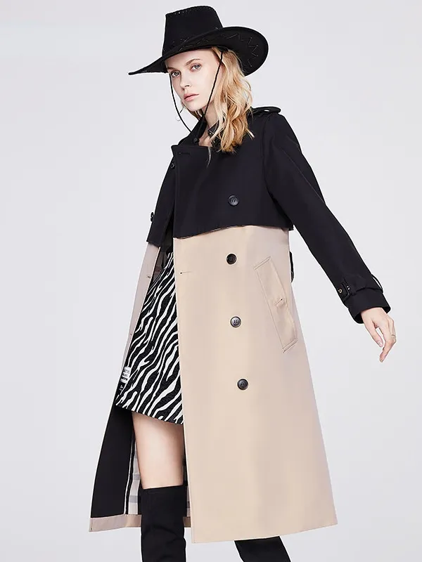 Lace-up Double-breasted Casual Long Coat