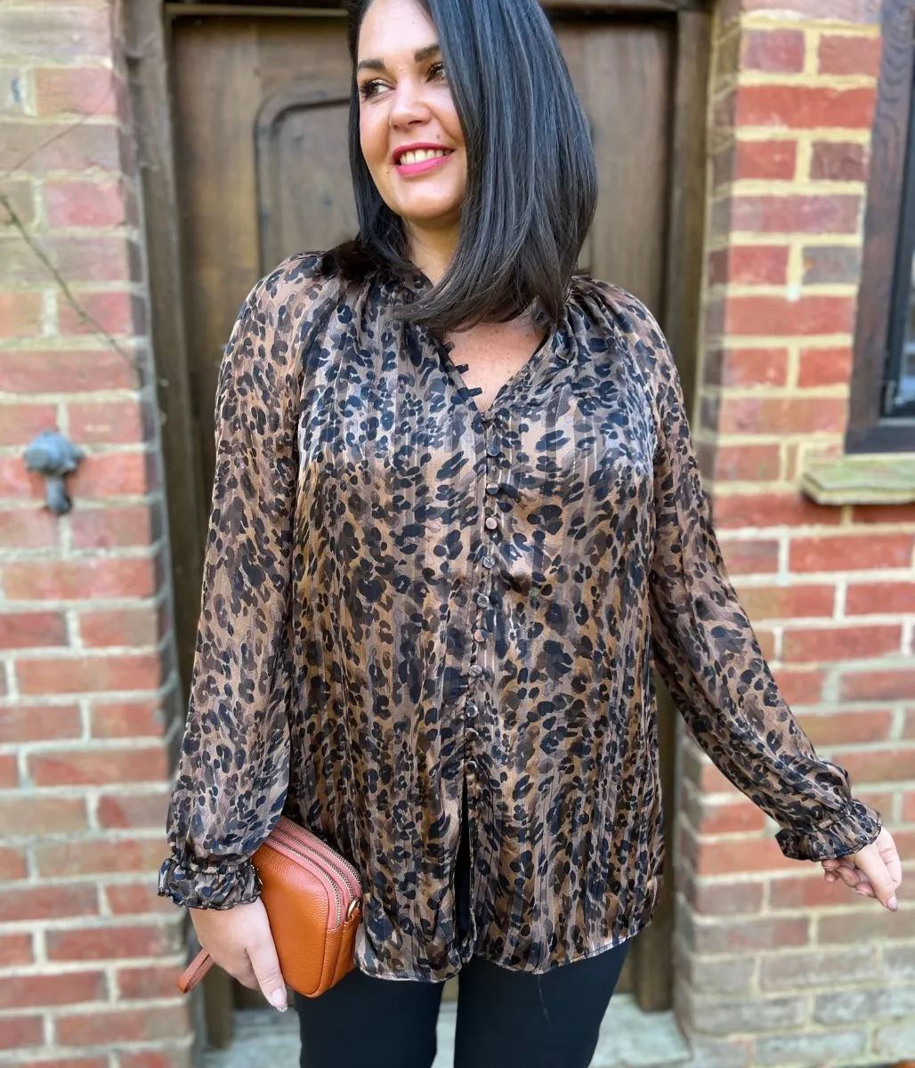 Leopard Print Metallic Top