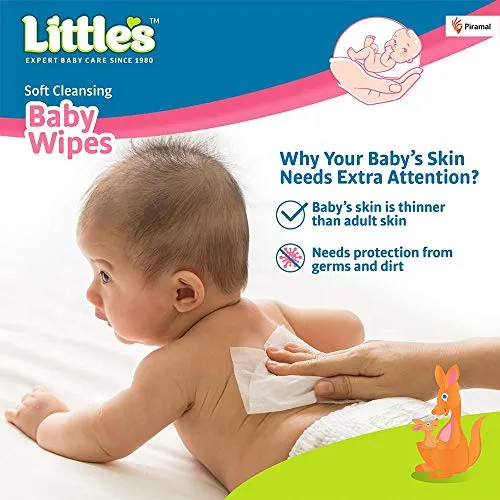 Little's Soft Cleansing Baby Wipes Lid, 80 Wipes (Pack of 2)