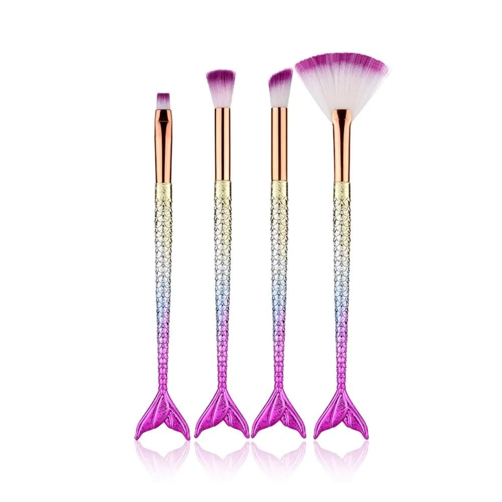 Mermaid Shape Design Makeup Pencil  Foundation Highlighter Brush Set